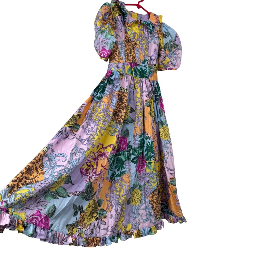 90s Mousefeathers Patchwork Floral Dress Girls 8 Baroque Ruffle Cottage Prairie